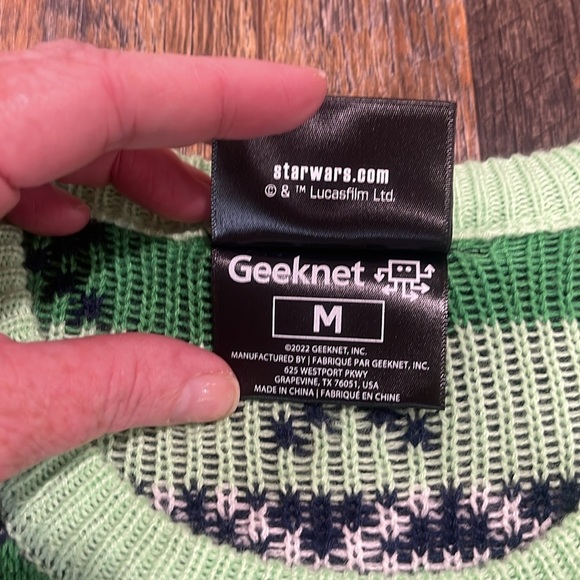 Geeknet Baby Yoda Manalorian Grogu Navy/Green Ugly Christmas Sweater - Picture 4 of 7